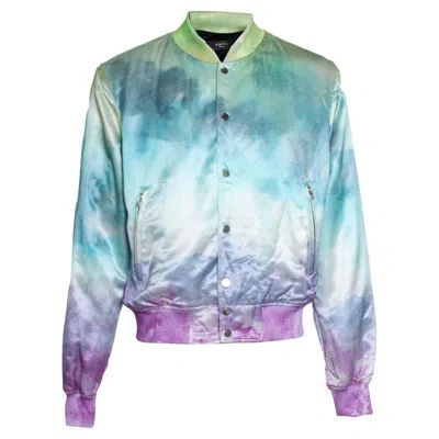 Pre-owned Amiri , Silk Watercolour Bomber Jacket In Blue