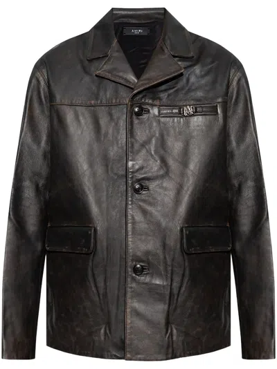 Amiri Single-breasted Leather Jacket In Black