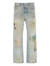 Amiri Distressed Embroidered Denim Trousers In Gray