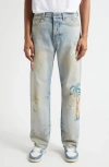 Amiri Distressed Embroidered Denim Trousers In Gray