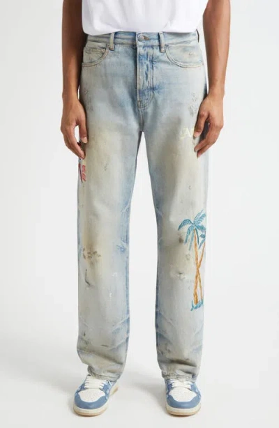 AMIRI AMIRI SINNERS EMBROIDERED DISTRESSED JEANS