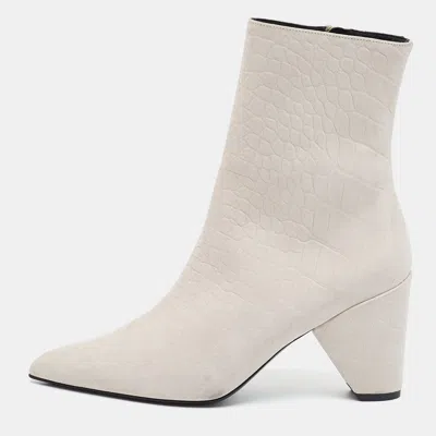 Pre-owned Amiri Size 37 Cream Croc Embossed Leather Ankle Length Boots