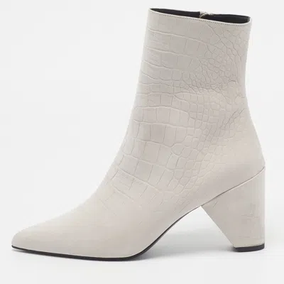 Pre-owned Amiri Size 40 Ivory Croc Embossed Nubuck Leather Ankle Boots In White
