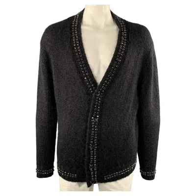 Pre-owned Amiri Size L Black Silver Embellishment Mohair Blend Button Up Cardigan