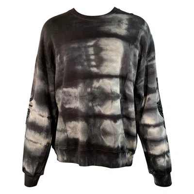 Pre-owned Amiri Size S Grey Black Tie Dye Glitter Applique Cotton Crew Neck Sweatshirt In Gray