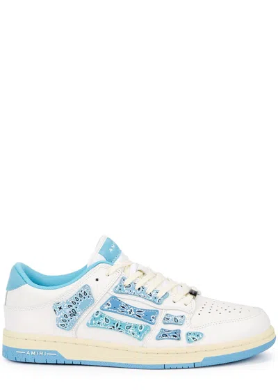 Amiri Skel Bandana-print Leather Low-top Sneakers In White And Blue