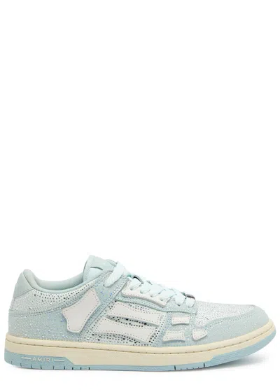 Amiri Skel Crystal-embellished Leather Sneakers In Light Blue
