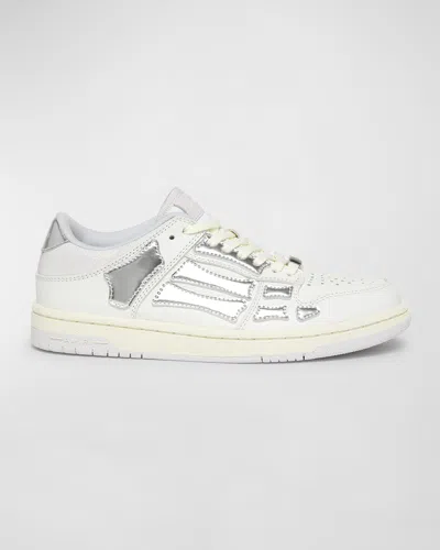 Amiri Skel Metallic Bicolor Low-top Sneakers In 155 White Silver