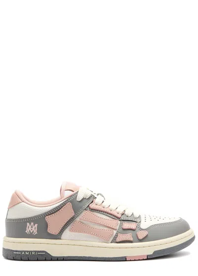 Amiri Skel Panelled Leather Sneakers In Pink And White