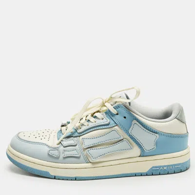 Pre-owned Amiri Skel Size 38 White/light Blue Leather Lace Up Sneakers