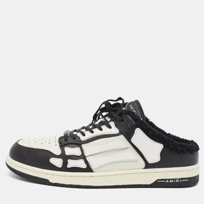 Pre-owned Amiri Skel Size 46 White/black Leather And Shearling Low Top Sneakers