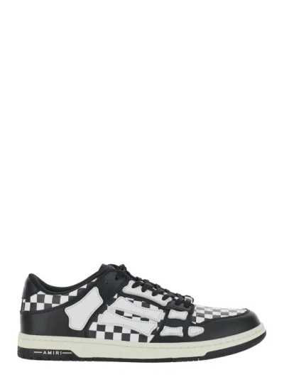 Amiri Skel Top Low' Black And White Bi-color Sneakers With Skeleton Patch With Check Motif In Leather