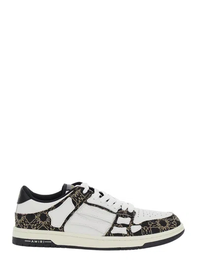 AMIRI SKEL TOP LOW BLACK SNEAKER WITH SKELETON APPLICATIONS AND ALL-OVER LOGO PRINT IN LEATHER MAN