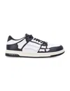 Amiri Skel Top Low White And Black Sneakers With Skeleton Patch In Leather Man In Black