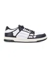 Amiri Skel Top Low White And Black Sneakers With Skeleton Patch In Leather Man In White