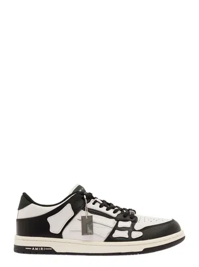 AMIRI 'SKEL TOP LOW' WHITE AND BLACK SNEAKERS WITH SKELETON PATCH