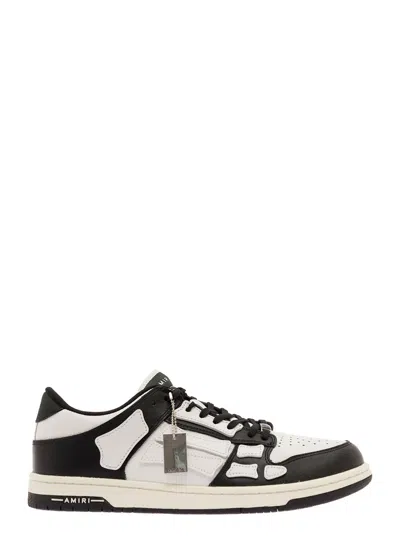 Amiri Skel Top Low White And Black Sneakers With Skeleton Patch In Leather Man In Multi