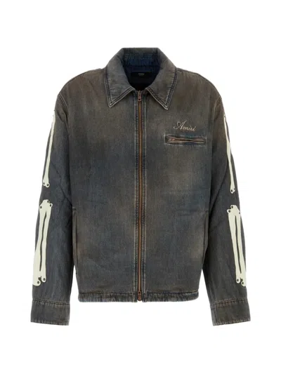 Amiri Lethe Stane Bones Denim Blouson Jacket In Blue