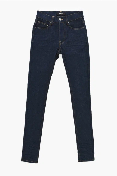 Amiri Skinny Denims With Visible Stitching And Back Logo Patch 13c In Blue