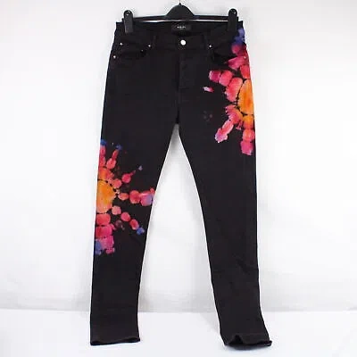 Pre-owned Amiri Skinny-fit Tie-dyed Mid-rise Jeans In Black/multicolor - Men's Size 32