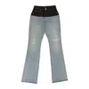 Amiri Sky Indigo/black Hybrid Bootleg W/ Leather Jeans In Blue