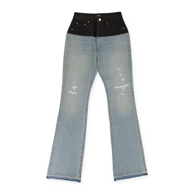 Amiri Sky Indigo/black Hybrid Bootleg W/ Leather Jeans In Blue
