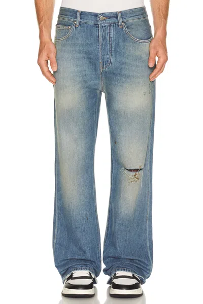 Amiri Denim Jeans Belt Loops Distressed Flared Style In Blue