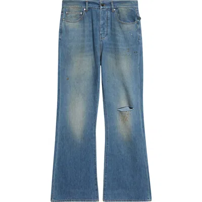 Amiri Slash Ripped Knee Bootcut Jeans In Blue