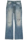Amiri Slashed Distressed Bootcut Jeans In Blue