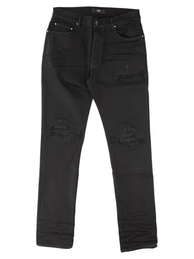 Amiri Slim Fit Distressed Black Cotton Jeans In Multi