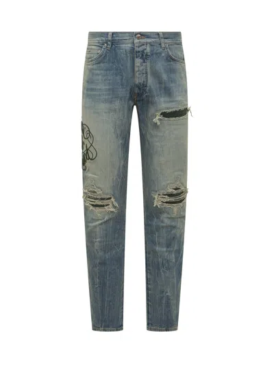Amiri Slim Jeans With Straps And Embroidery In Multi