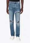 Amiri Mens Dark Indigo Mx1 Distressed Slim-leg Stretch-denim Jeans
