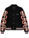 Amiri Mens Black Snake Bones Embroidered Relaxed-fit Wool-blend Felt Jacket In Black