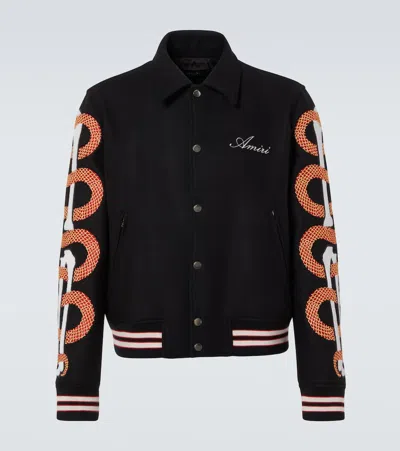 AMIRI SNAKE BONES WOOL-BLEND VARSITY JACKET