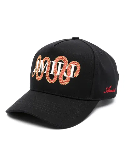Amiri Mens Black Snake Embroidered Cotton Baseball Cap In Multicolor