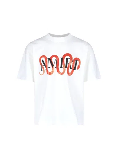 Amiri 'snake' White Crewneck T-shirt With Maxi Logo Print On The Front