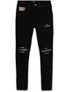Amiri Stretch Denim Jeans With Leopard Print Accents In Black