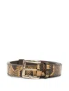 Amiri Python Square Belt With Leather Details And Reptile Print In Brown