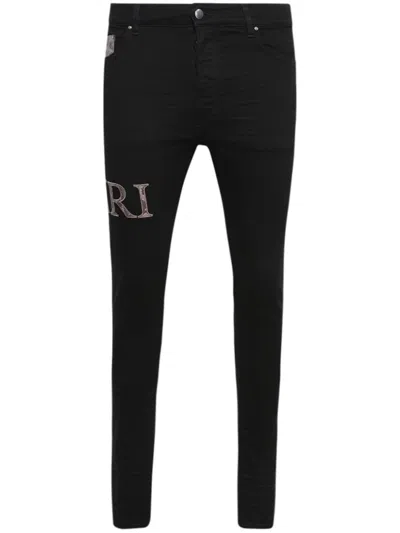 Amiri Snakeskin-print Logo-appliqué Skinny Jeans In Black Od