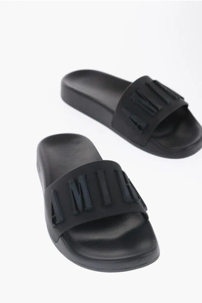 Amiri Solid Color Slides With Embossed Logo In Black