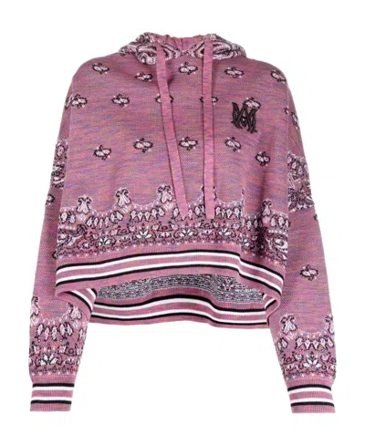 Amiri Space Dye Bandana Knit Hoodie In Pink