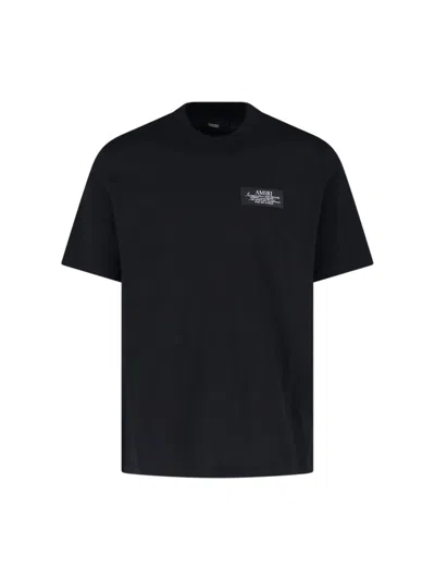 Amiri Black Crewneck T-shirt With Logo Patch On The Front And Maxi Logo Print On The Rear