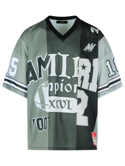 Amiri Spliced V Neck Mesh Graphic Number T Shirt In Multi