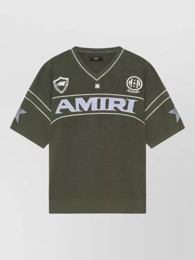 Amiri Sport Mesh T Shirt Ribbed Hem V Neck In Green
