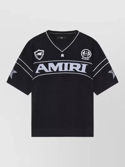 Amiri Sport Mesh V Neck Graphic Star T Shirt In Black