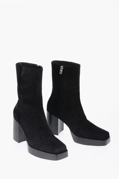 Amiri Square Toe Sueede Booties Heel 10cm In Black
