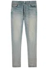 Amiri Stack Distressed Slim-leg Jeans In Indigo