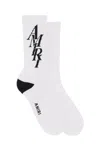 Amiri Stack Logo-jacquard Ribbed Cotton-blend Socks In White