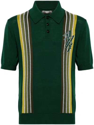 Amiri Stack Stripe Polo Shirt In Green
