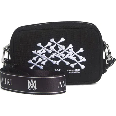 Amiri Stacked Bones Canvas Camera Bag In Black